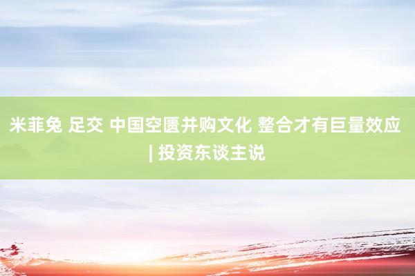 米菲兔 足交 中国空匮并购文化 整合才有巨量效应 | 投资东谈主说